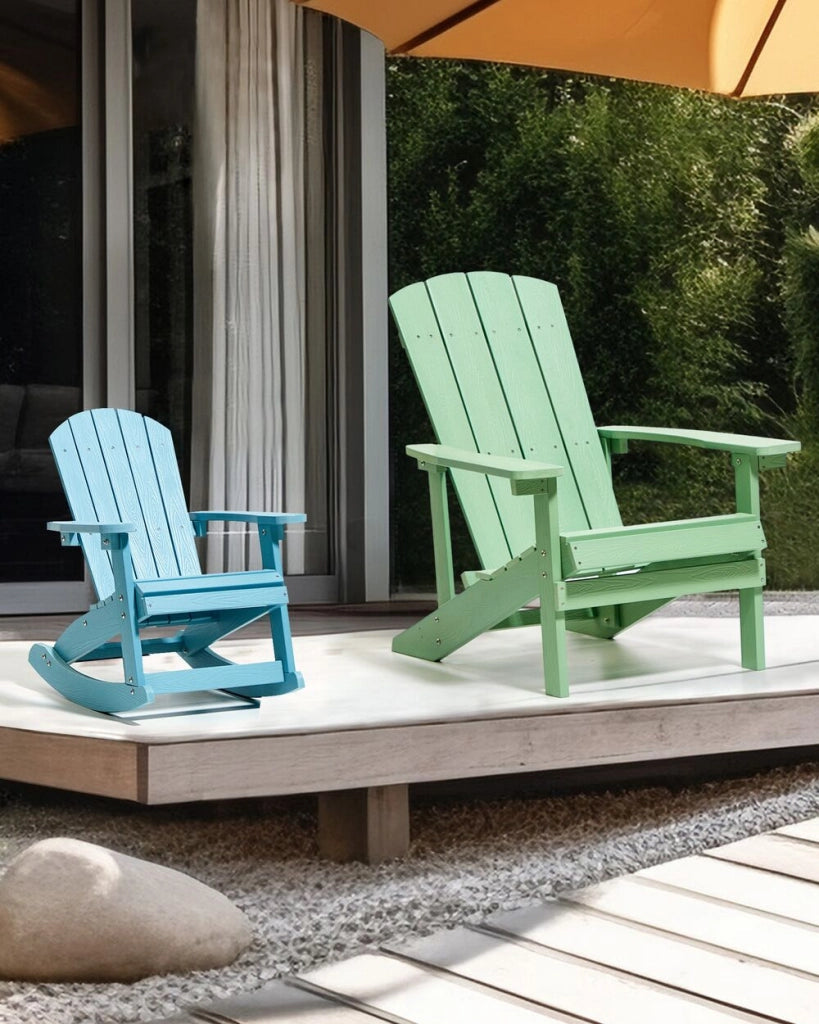 Sedia a dondolo da giardino in plastica azzurra per bambini resistente agli agenti atmosferici in stile moderno