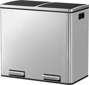 Sistema di separazione dei rifiuti, 2 cassetti, raccolta rifiuti per la cucina, 2 x 24 L, softclose, contenitore interno in plastica, con pedali e maniglie, colore argento, grande