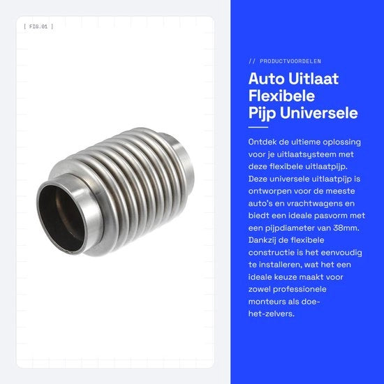 Sistema di scarico flessibile universale - forma di passo universale - in acciaio inossidabile - isolamento contro il ronzio - riduzione del rumore - diametro del tubo 38mm - sistema di scarico flessibile
