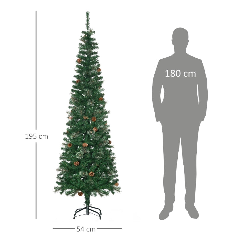 Albero di Natale artificiale, sottile, a forma di pigna, ignifugo, 54 x 195 cm, verde.