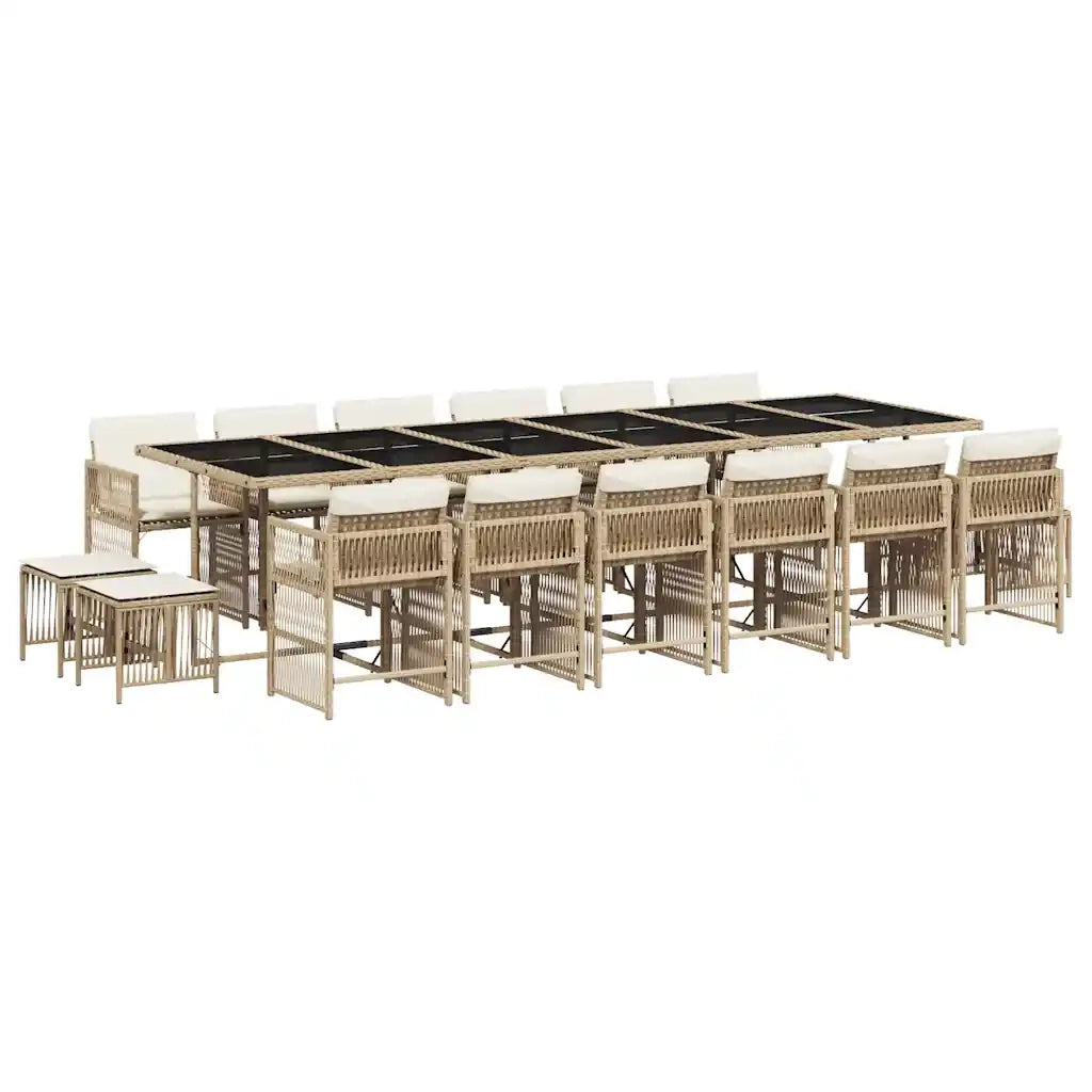 Set da Pranzo da Giardino 17 pz con Cuscini Beige in Polyrattan 3211726