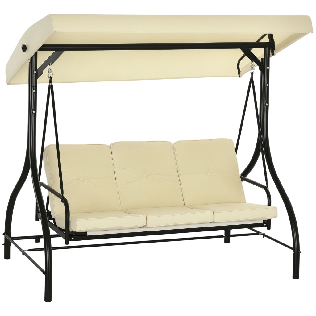 Dondolo da Giardino con Tettuccio ¨C zephmum ¨C Beige e Nero, Metallo e Tessuto