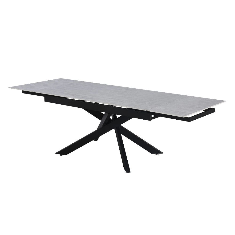 Tavolo allungabile Trivia con piano in ceramica larice beige e gambe in metallo nero 160x90x75.5H