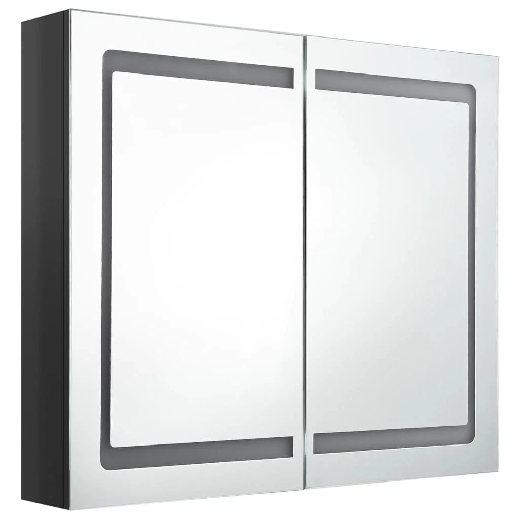 Mobile da bagno con specchio LED 80 x 12 x 68 cm nero lucido 02_0006617