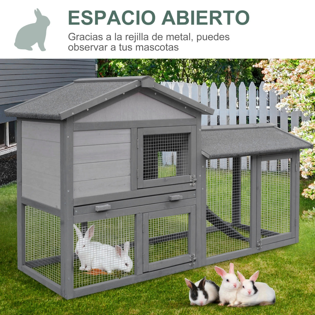 Gabbia per Conigli in Legno da Esterno con Bandeja e Rampa ¨C zephmum ¨C 147x54x84 cm Grigio