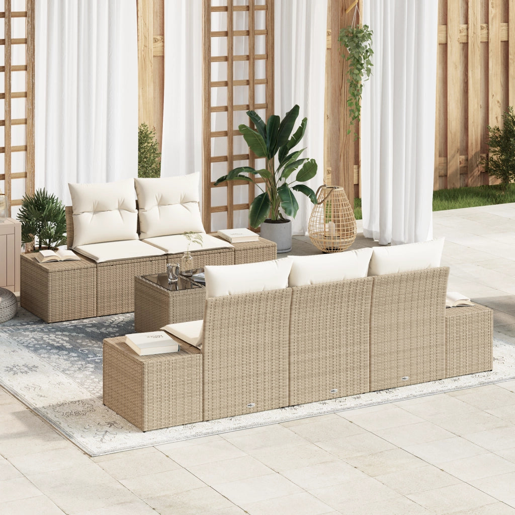 Set Divano Giardino 6 Pezzi con Cuscini Beige Polyrattan