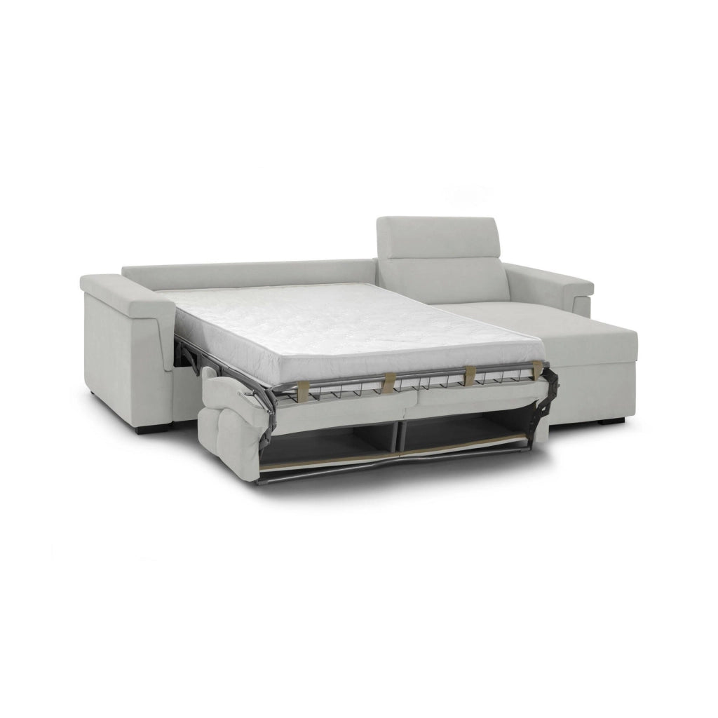 Esca, Divano Letto con Penisola Sfoderabile Made in Italy, 285x160 cm Grigio Chiaro