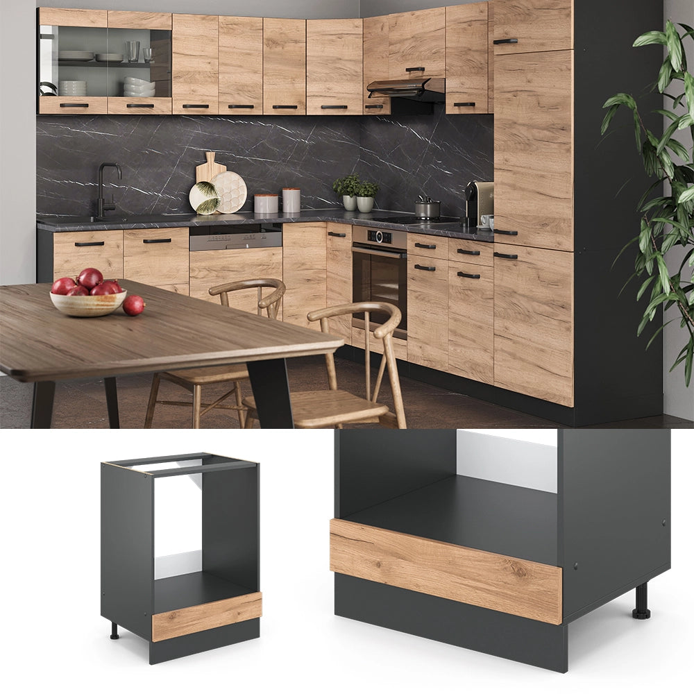 Mobile per forno da incasso R-Line Rovere dorato/Antracite 60 cm PL Marmo Vicco