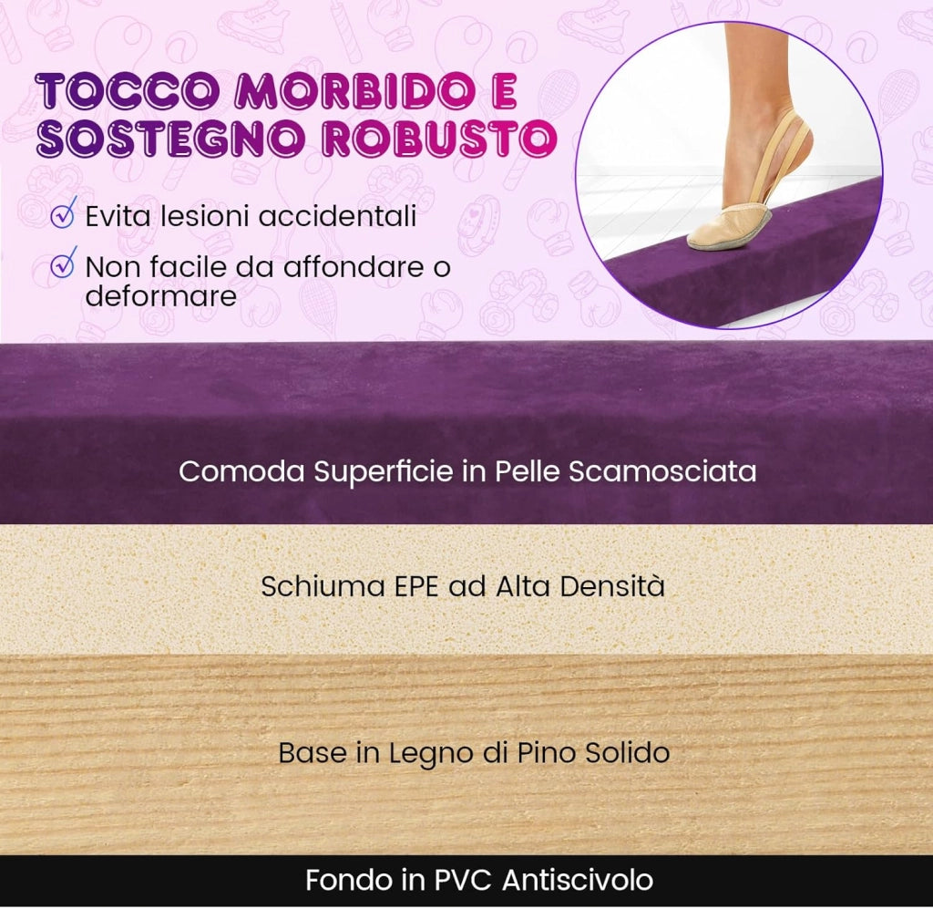 Trave Ginnastica Artistica per Casa 210/240 cm, Trave Pieghevole per Bambini con Maniglia, Base in Legno e Fondo Antiscivolo, Trave di Equilibrio da Pavimento