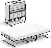 Letto Pieghevole con Materasso, Letto Singolo Pieghevole per Ospiti con Memory Foam e Struttura in Metallo, Letto Brandina con Ruote, 190 x 90 cm, Carico 220 kg