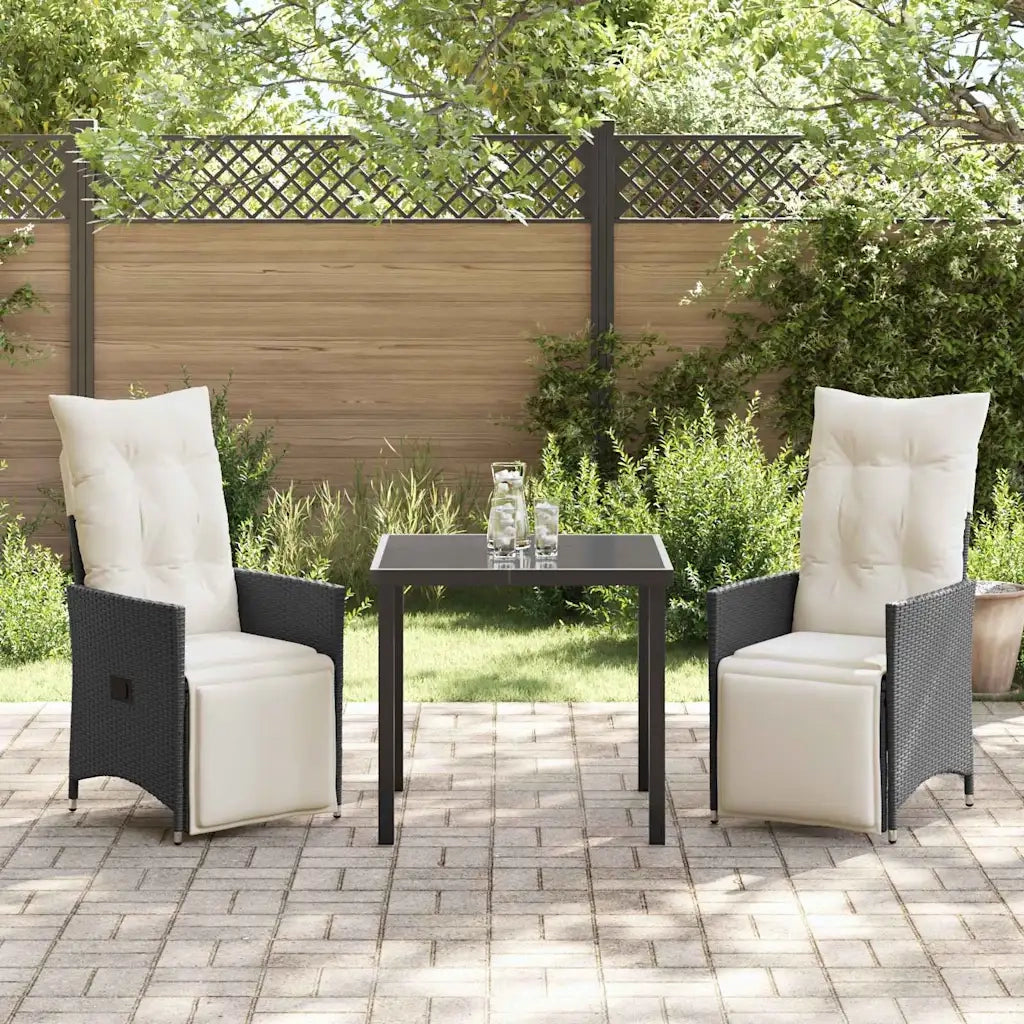 Set da Pranzo per Giardino con cuscino 3 pcs Nero polyrattan 3379562