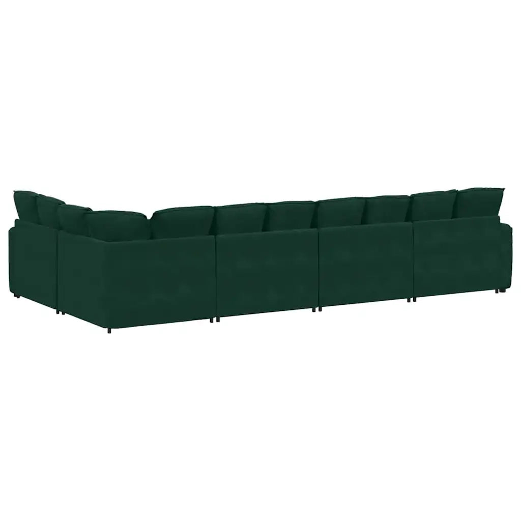 vidaXL Divano Modulare con Cuscini in Velluto Verde Scuro