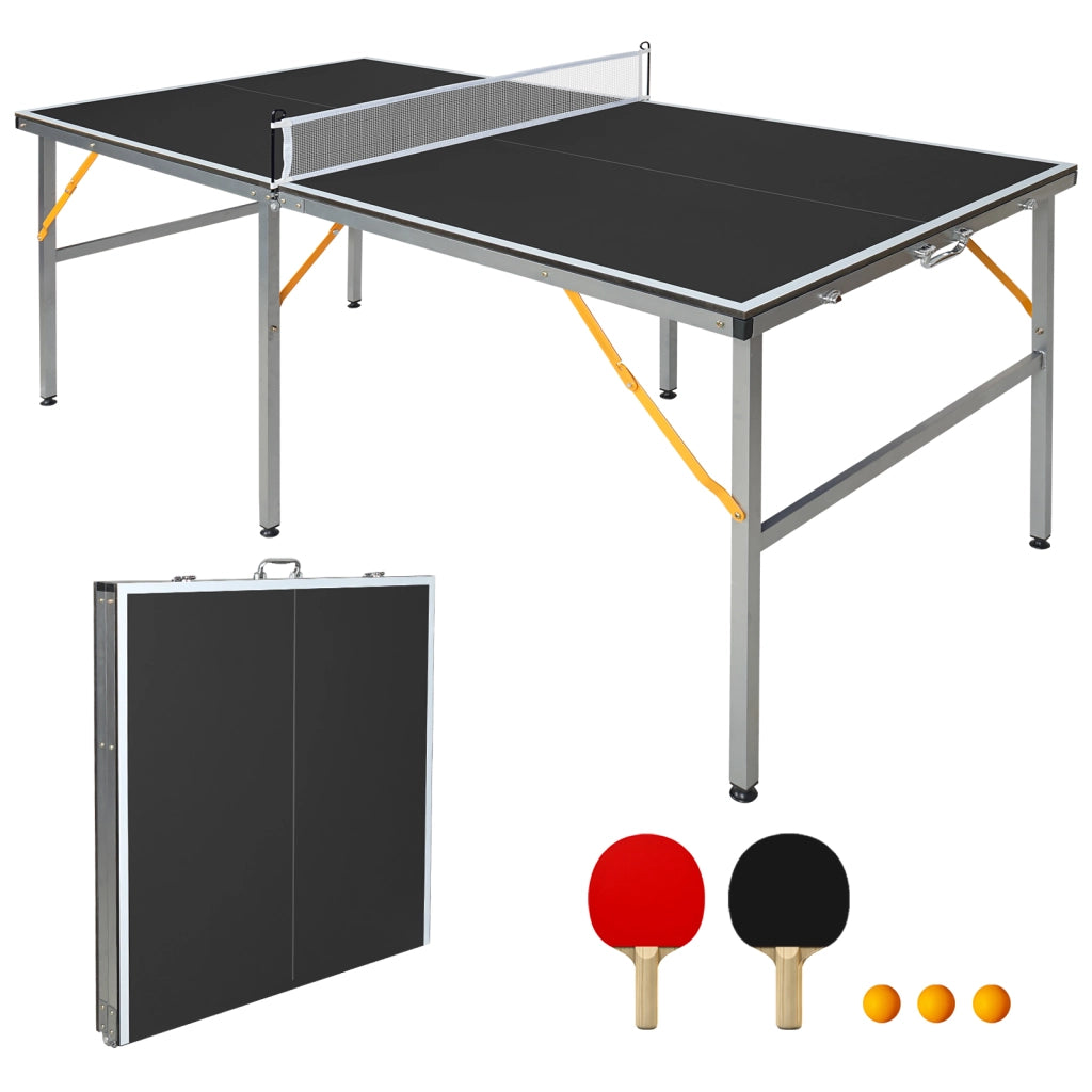 TAVOLO PING PONG 182x91 cm Nero MDF e Acciaio, Set con rete, 2 racchette, 3 palline