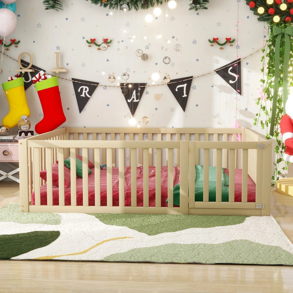 Letto per Bambini con Recinzione e Porta ¨C MINIMAL ¨C Legno 140x200