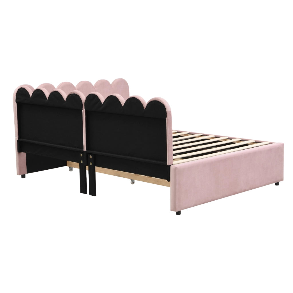 OKWISH Letto a Scomparsa 140×200 cm, Letto Matrimoniale con Letto Estraibile, Design a L e Schienale a Petali, senza Materasso, Rosa
