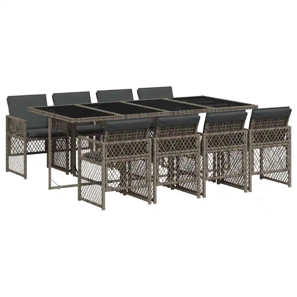 Set da Pranzo da Giardino 9 pz con Cuscini in Polyrattan Grigio 3210740