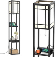 Lampada a Stelo con Ripiani e Cassetto, Lampada a Piantana Moderna con 2 Porte USB, Lampada da Terra per Salone e Camera da Letto, 26 x 26 x 160,5 cm (Modello 1)
