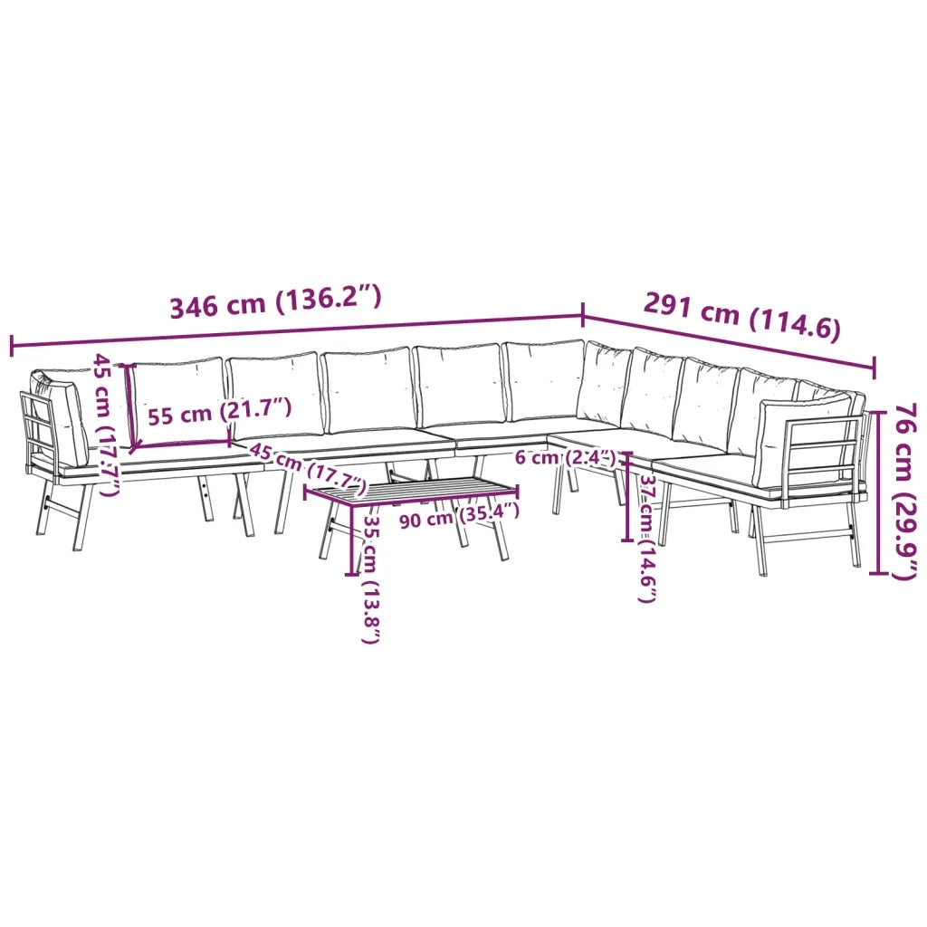 Set Panche Giardino Cuscini 5pz Nere Acciaio Verniciato Polvere