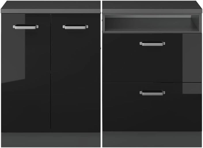 Set di mobili sottotetto Rion, Antracite lucido, 140 cm Set di 2 carcasse armadio profondità 60 cm, adatto per il salvaspazio sotto tetti spioventi