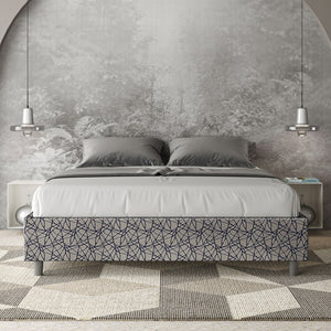 Letto Matrimoniale 160x210 cm con Rete e Contenitore Giroletto con Alzata Comoda Imbottito in Tessuto Era Azelia Blu