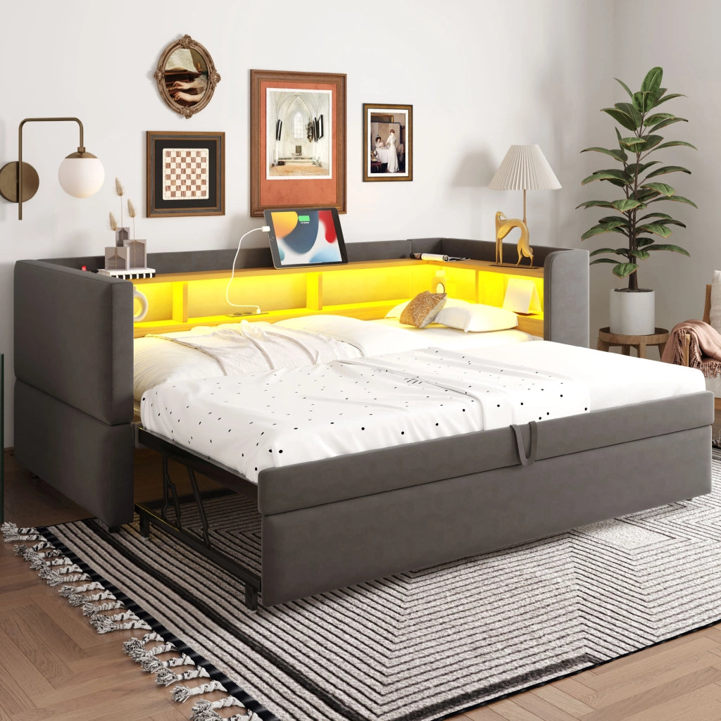 Divano letto imbottito estraibile 90/180x190 cm grigio scuro