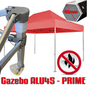 Gazebo 3x4,5 m rosso certificato IGNIFUGO SENZA laterali pieghevole alluminio piantone esagonale 45mm portatile estendibile richiudibile estensibile acciaio per fiere eventi stand chiosco tenda tendone mercato mercatino