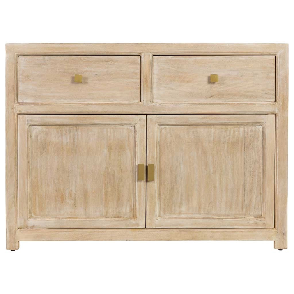 Credenza in legno beige con 2 ante e 2 cassetti, 120x40x88h cm