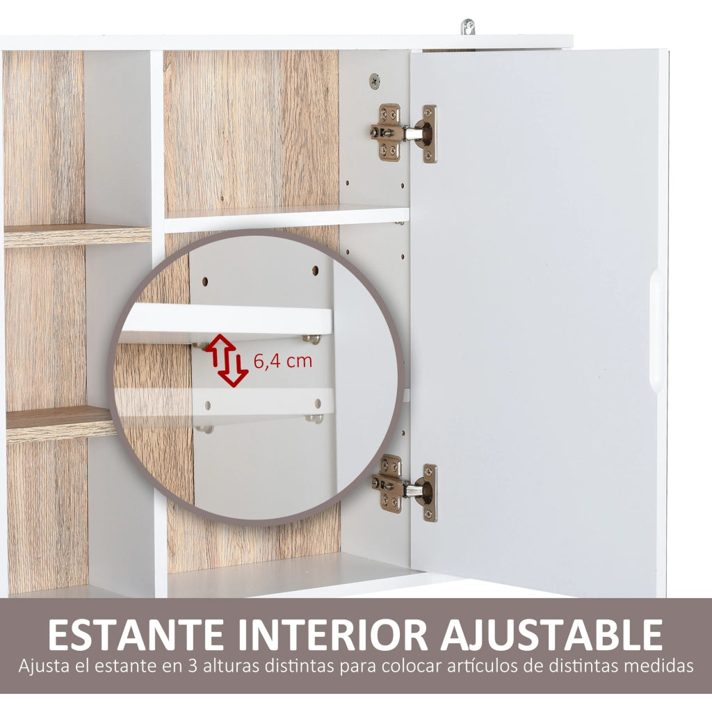 Armadio da Bagno con Specchio ¨C zephmum ¨C Bianco e Rovere 60x14.5x49.4 cm