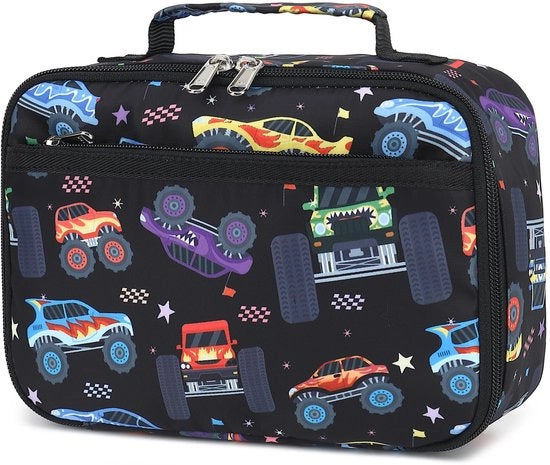 Borsa termica per bambini 5L con chiusura a rittenspilla isolata per scuola, lavoro o escursioni (auto da corsa nero)