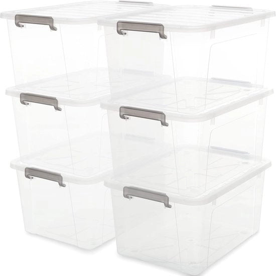 Set di 6 scatole di archiviazione - stivabile - grigio - plastica - 40 l