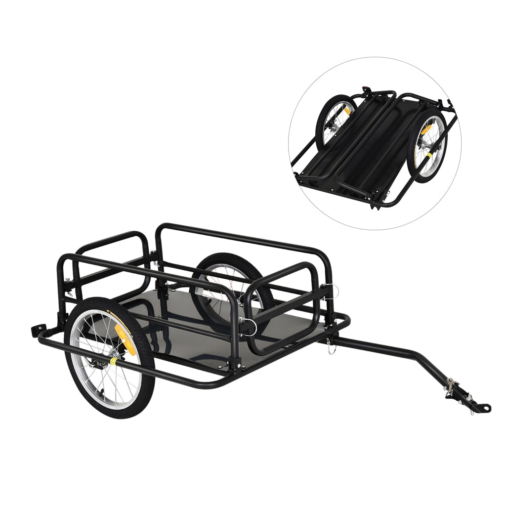 Carrello Bici con Pareti Pieghevoli, Gancio e 4 Catarifrangenti, in Acciaio e PE, 139x71.5x49 cm, Nero