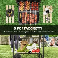 Barbecue a Carbone con 3 Ripiani e Ruote, Coperchio con Presa d'Aria Regolabile, Rosso