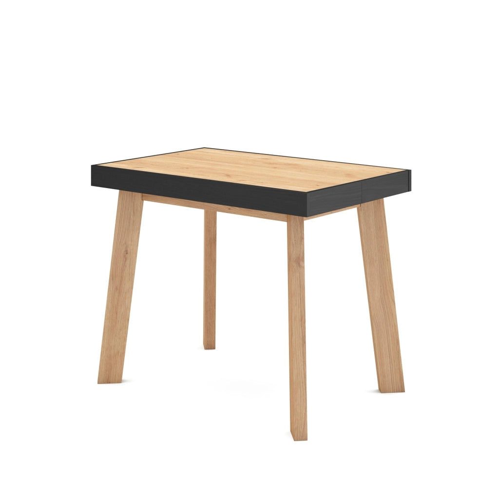 Consolle allungabile, 222x90x73cm, Per 10 persone, Gambe in legno, colore Rovere e nero RF3062