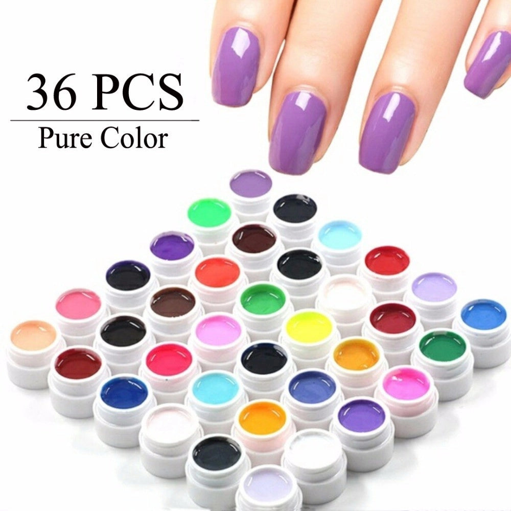 Trade Shop - Kit 36 Color Gel Uv Colorati Lidan Per Ricostruzione Unghie Nail Art Pure Polish -