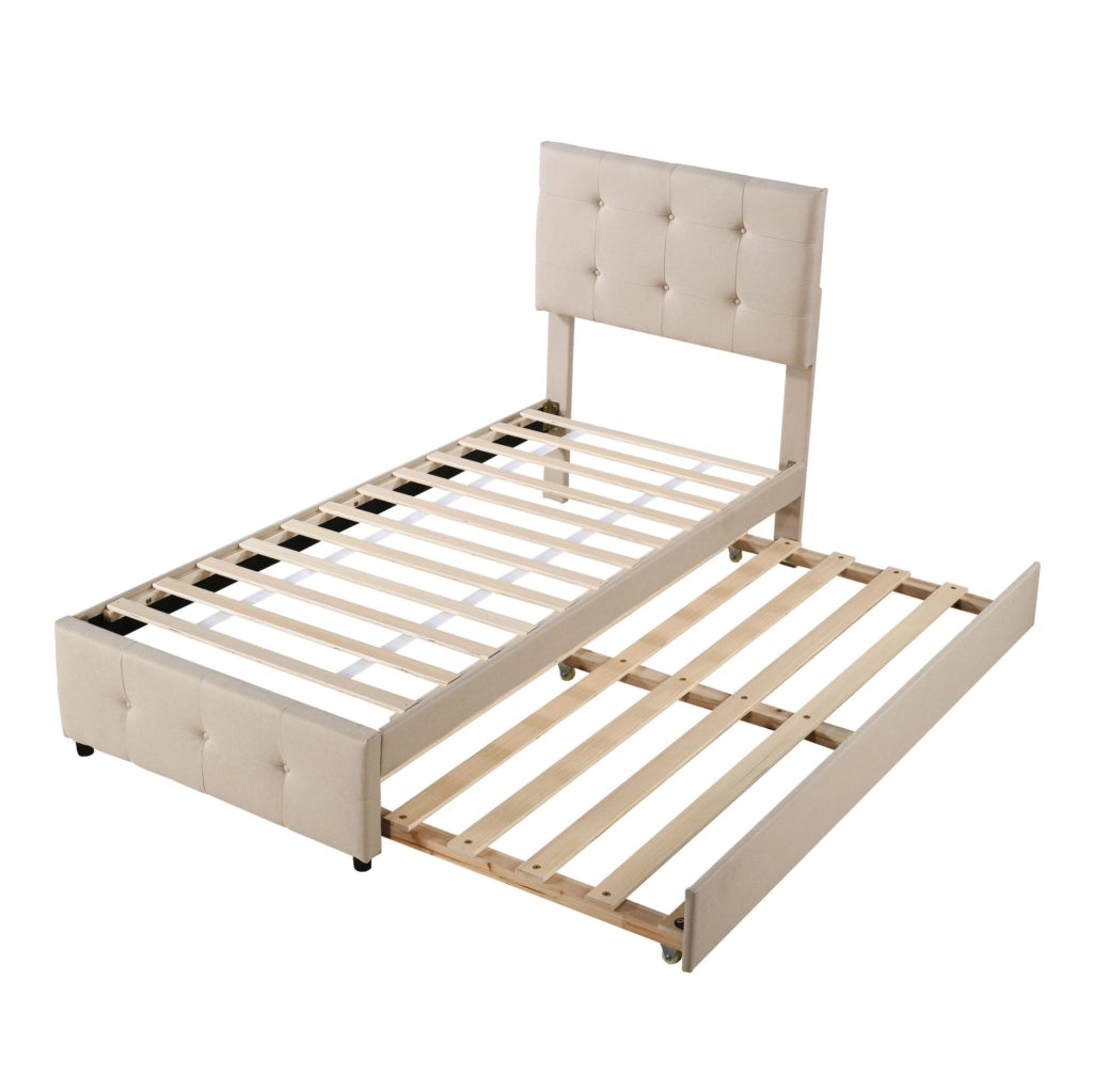 Letto imbottito per bambini 90x200 cm con letto estraibile; testiera regolabile; beige