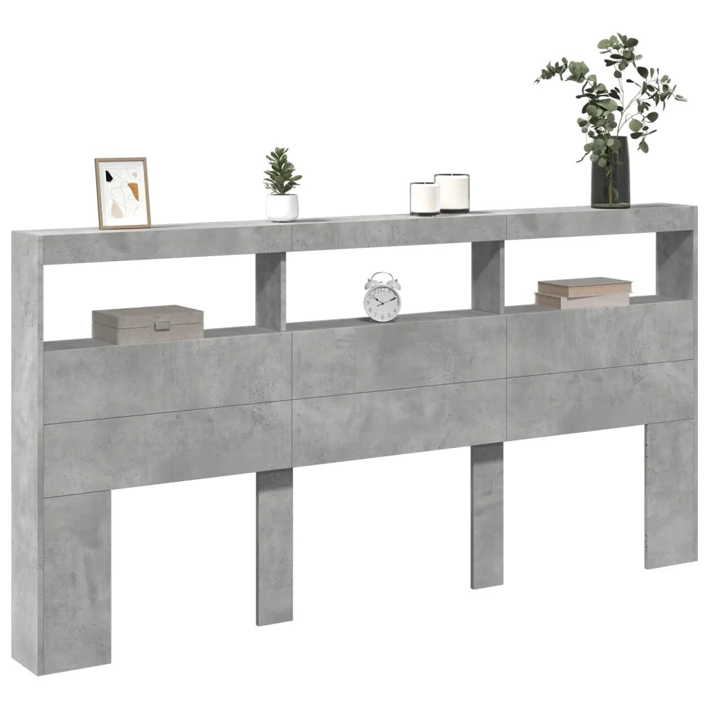 Testiera con Contenitore a LED Grigio Cemento 200x17x102 cm