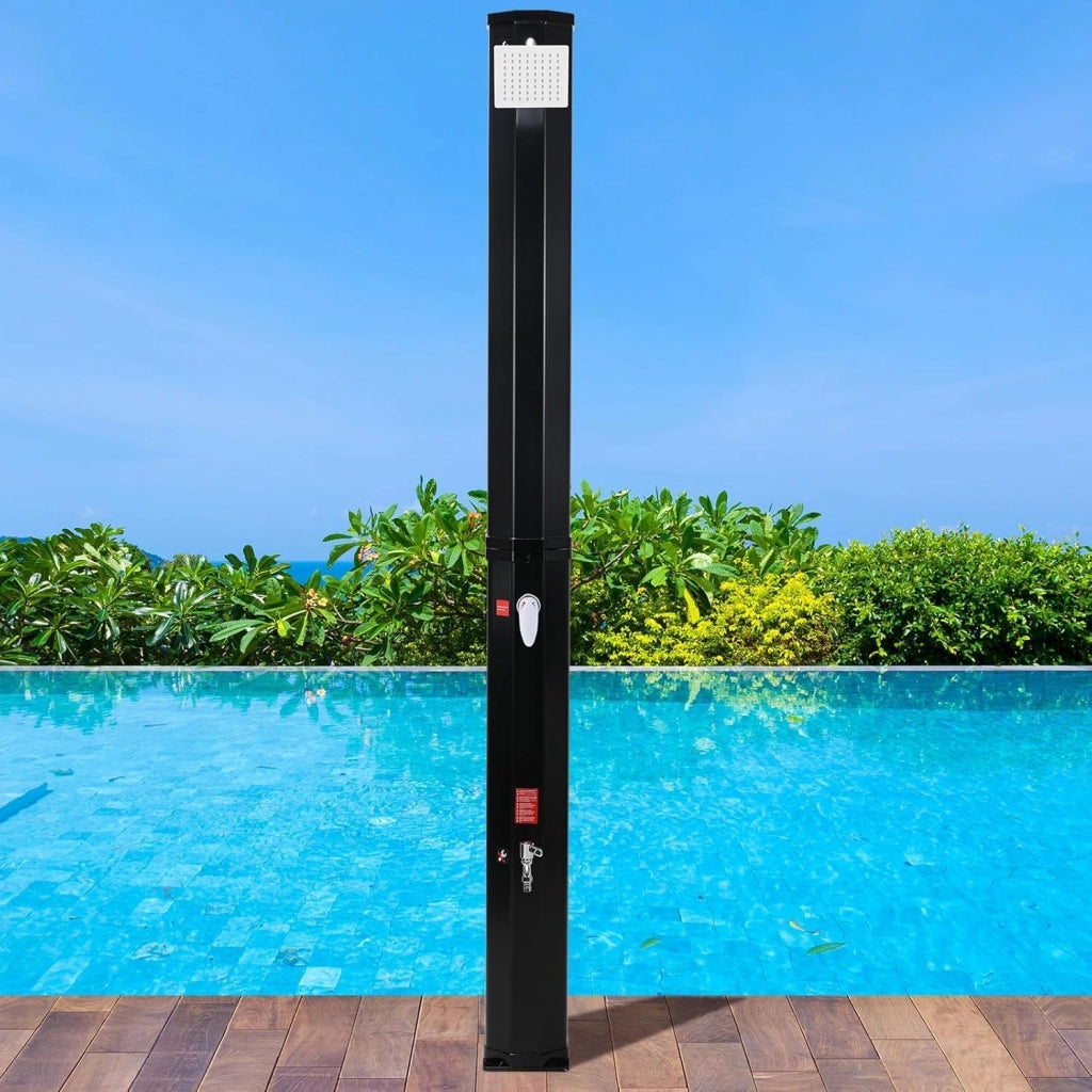 Doccia Solare 60 L, Doccia Solare da Giardino, con Soffione a Pioggia, Rubinetto, Attacco per Tubo da Giardino e Custodia Protettiva, Doccia per Piscina Senza Elettricità, Acqua Calda fino a 60 °C