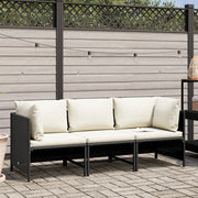 Divano da Giardino a 3 Posti con Cuscini-Sofa da Giardino-Divano da esterno in Polyrattan Nero