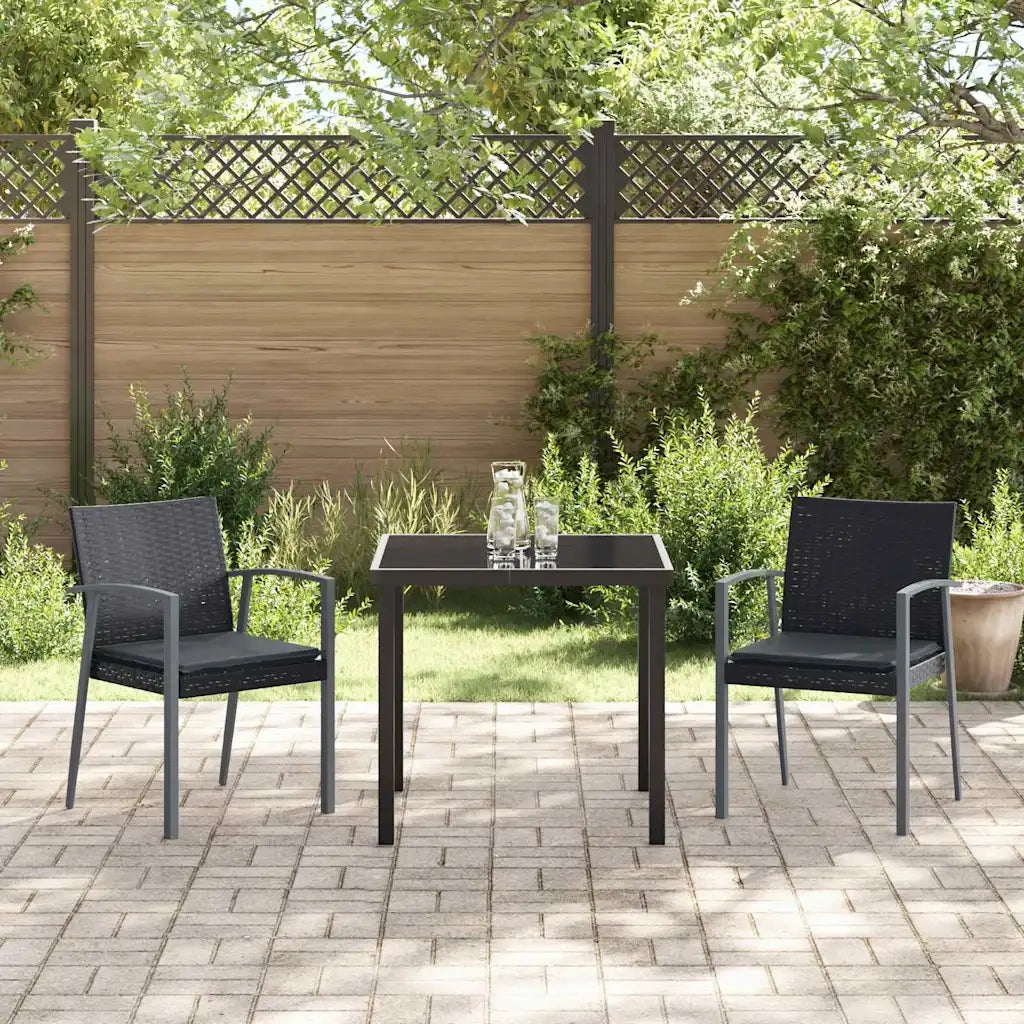 Set da Pranzo per Giardino 3 pcs Nero e Grigio Rattan in PE 3379065