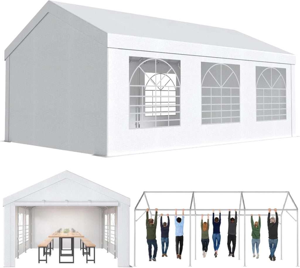 Tendone per Feste 4x6,Gazebo Esterno Resistente UV 50+,Gazebo da Giardino,Tendone da Esterno per Matrimoni, Feste, Raduni, Riunioni in Giardino,Bianco
