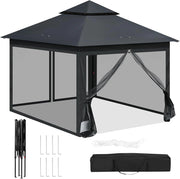 Gazebo da Giardino per Esterni, Gazebo 3x3 Pieghevole Impermeabile, con Zanzariera Rimovibile, Doppio Tetto, Borsa per Trasporto, Resistente ai Raggi UV, Antracite