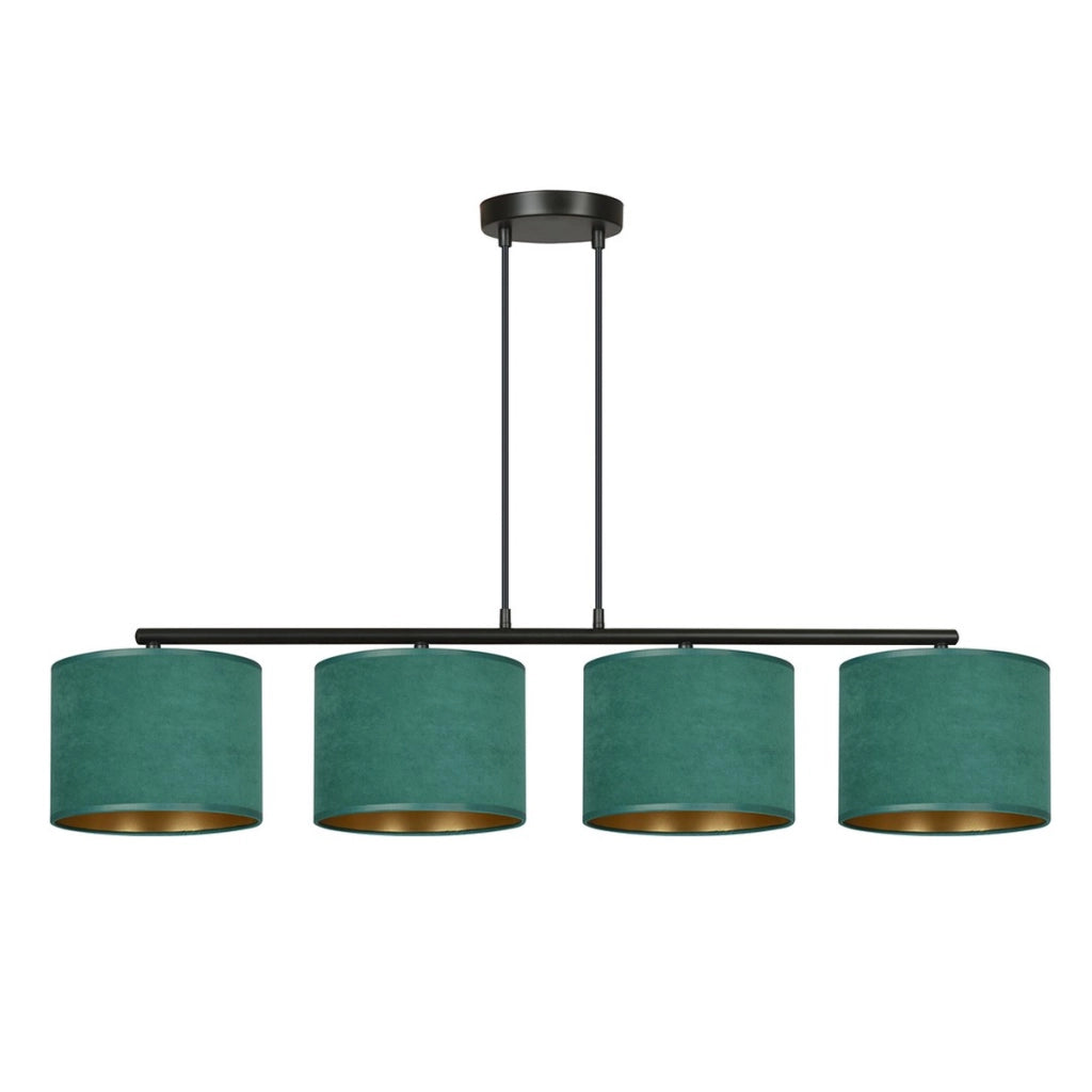 Lampada a sospensione HILDE in acciaio nero e velluto verde