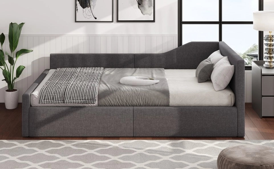 Letto Giorno Imbottito 140x200 cm con Contenitore Sotto, Grigio