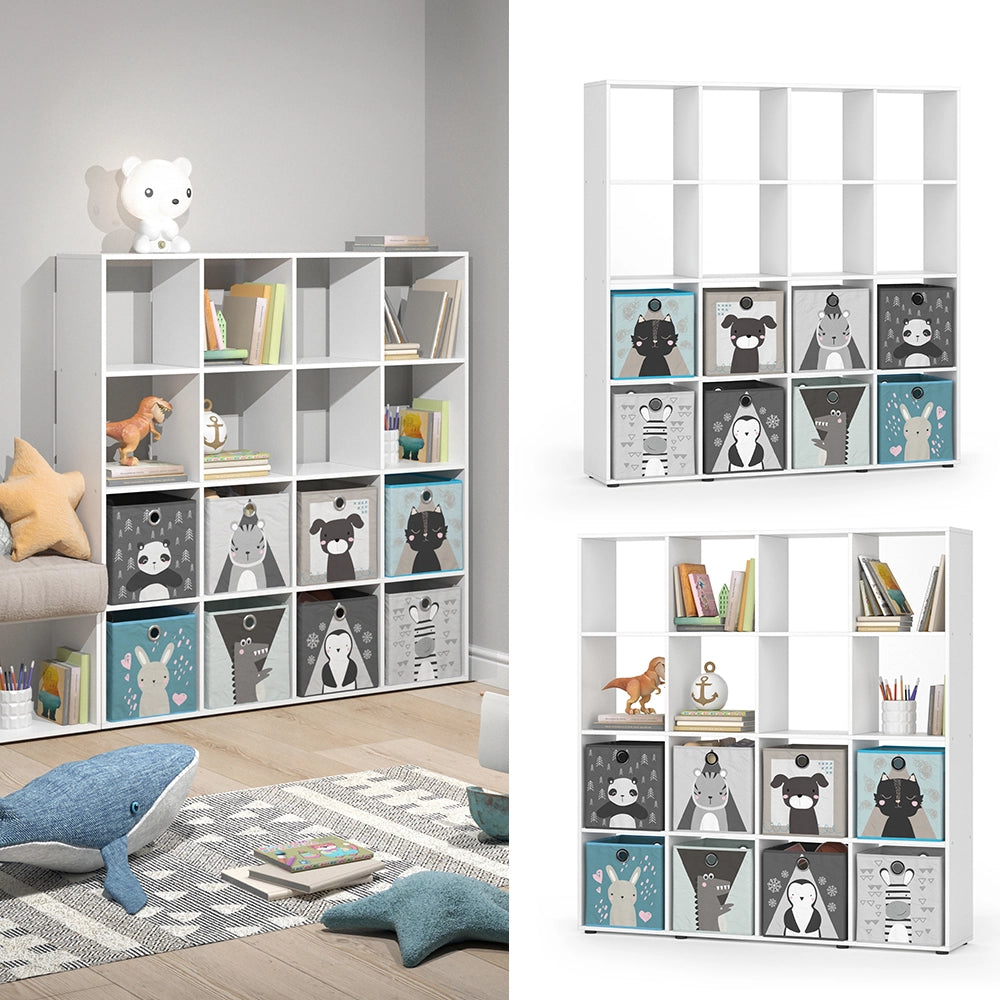 Vicco Libreria bambini Bianco 138.5 x 142.5 cm con 8 scatole pieghevoli