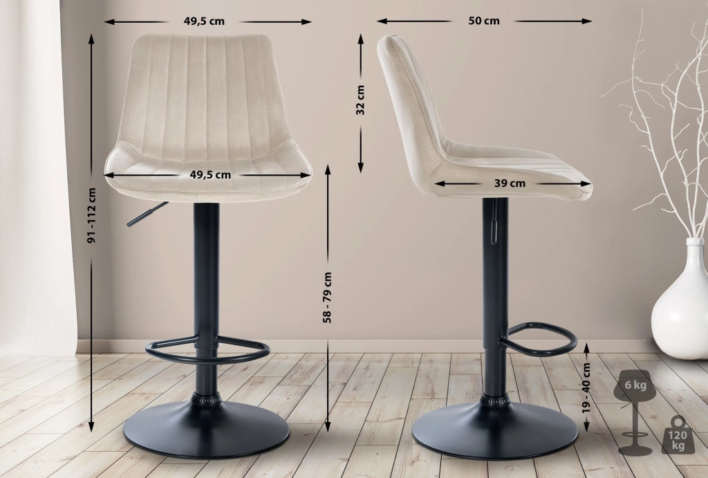 Sgabello Toni Velvet crema,nero