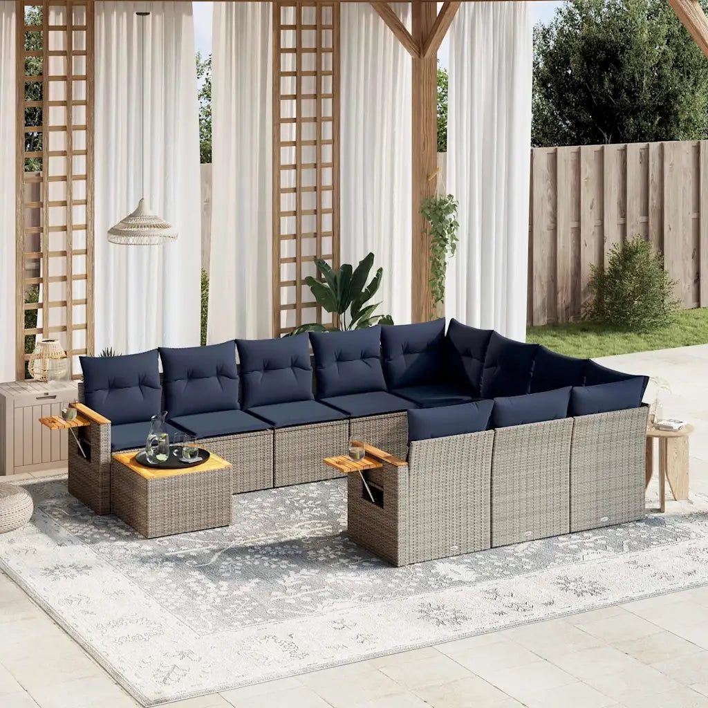 Set Divani da Giardino 11 pz con Cuscini in Polyrattan Grigio 3227209