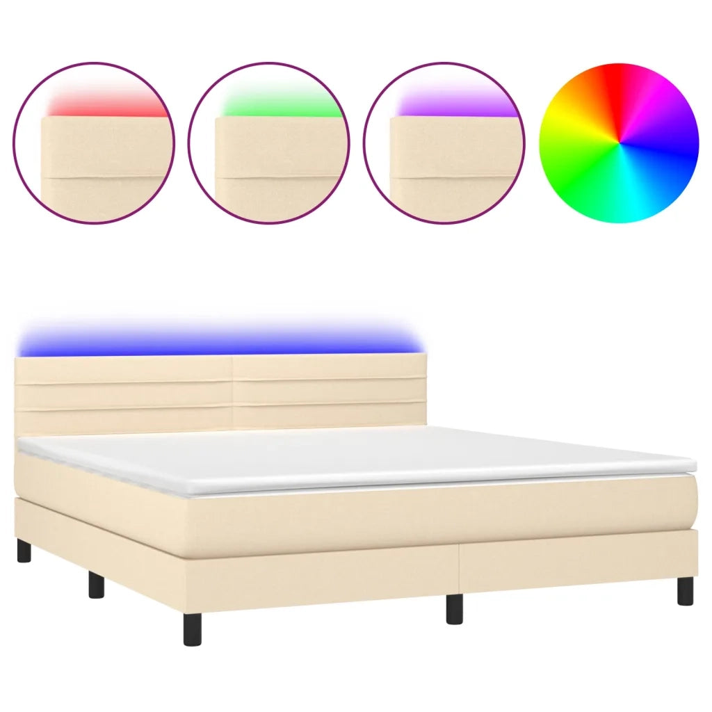 Letto a Molle con Materasso e LED Crema 160x200 cm in Tessuto cod mxl 35548