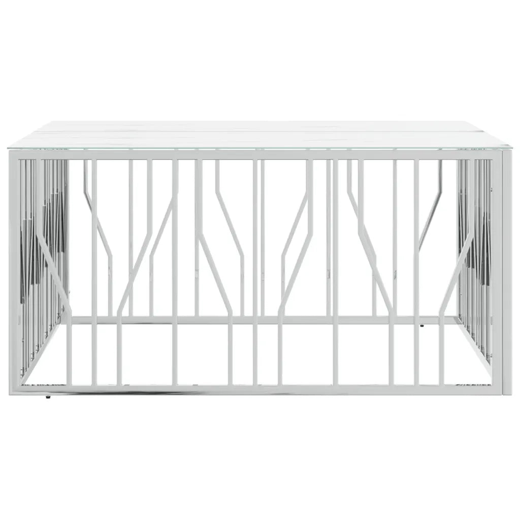 Tavolino da Salotto Argento 100x100x50 cm Acciaio Inox e Vetro