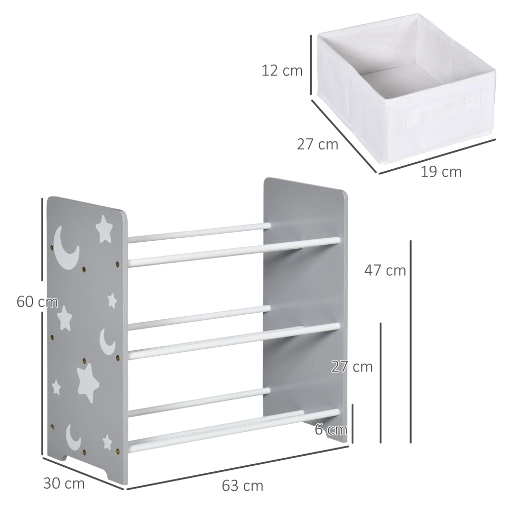 EasyComfort Mobiletto Portagiochi con 9 Cestini Rimovibili in MDF e Tessuto, 63x30x60cm, Grigio e Bianco