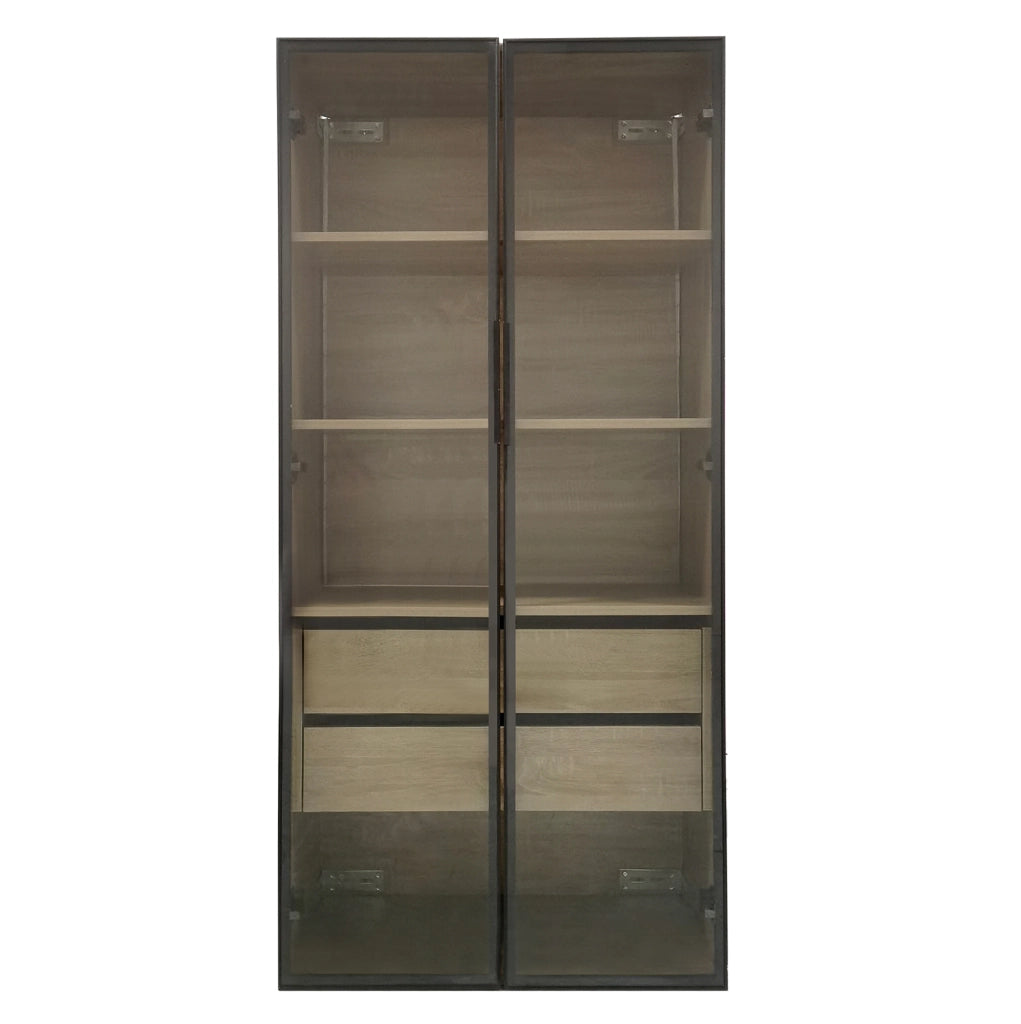 Set di 2 armadi in MDF con LED e vetro satinato naturale